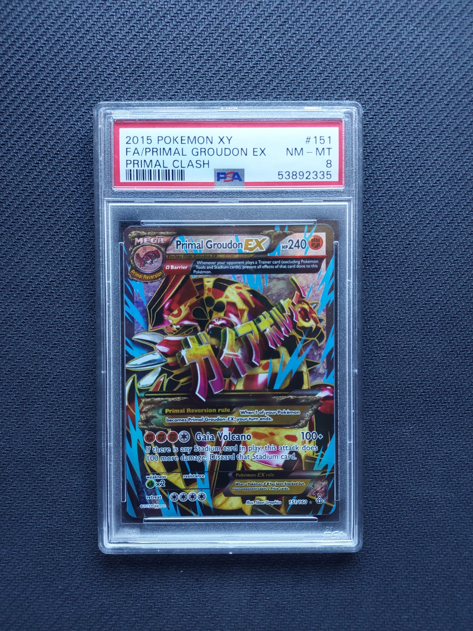 Primal Groudon EX 151/160 Primal Clash PSA 8